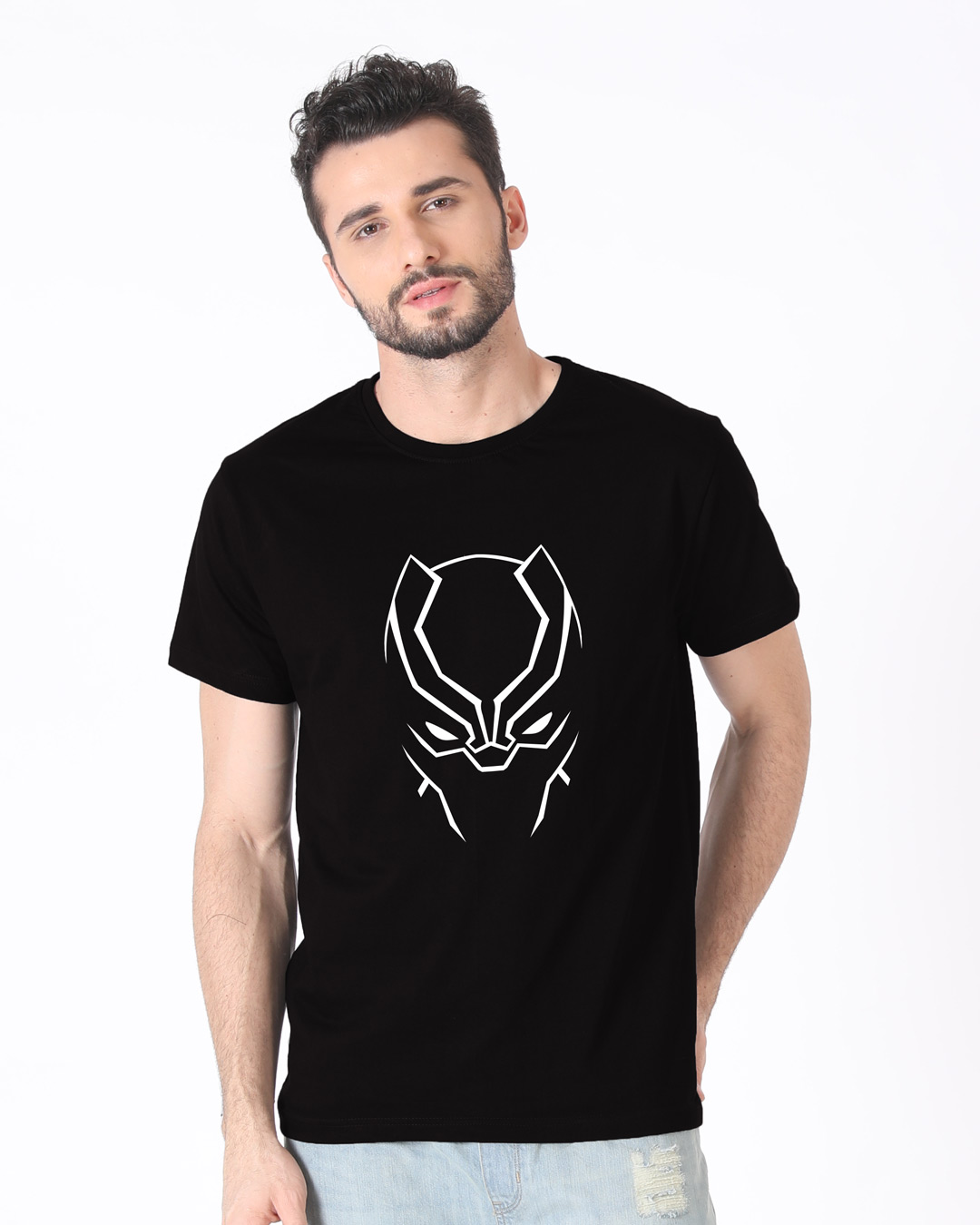 Shop Black Panther Minimal Glow In Dark Half Sleeve T-Shirt (AVL) -Back