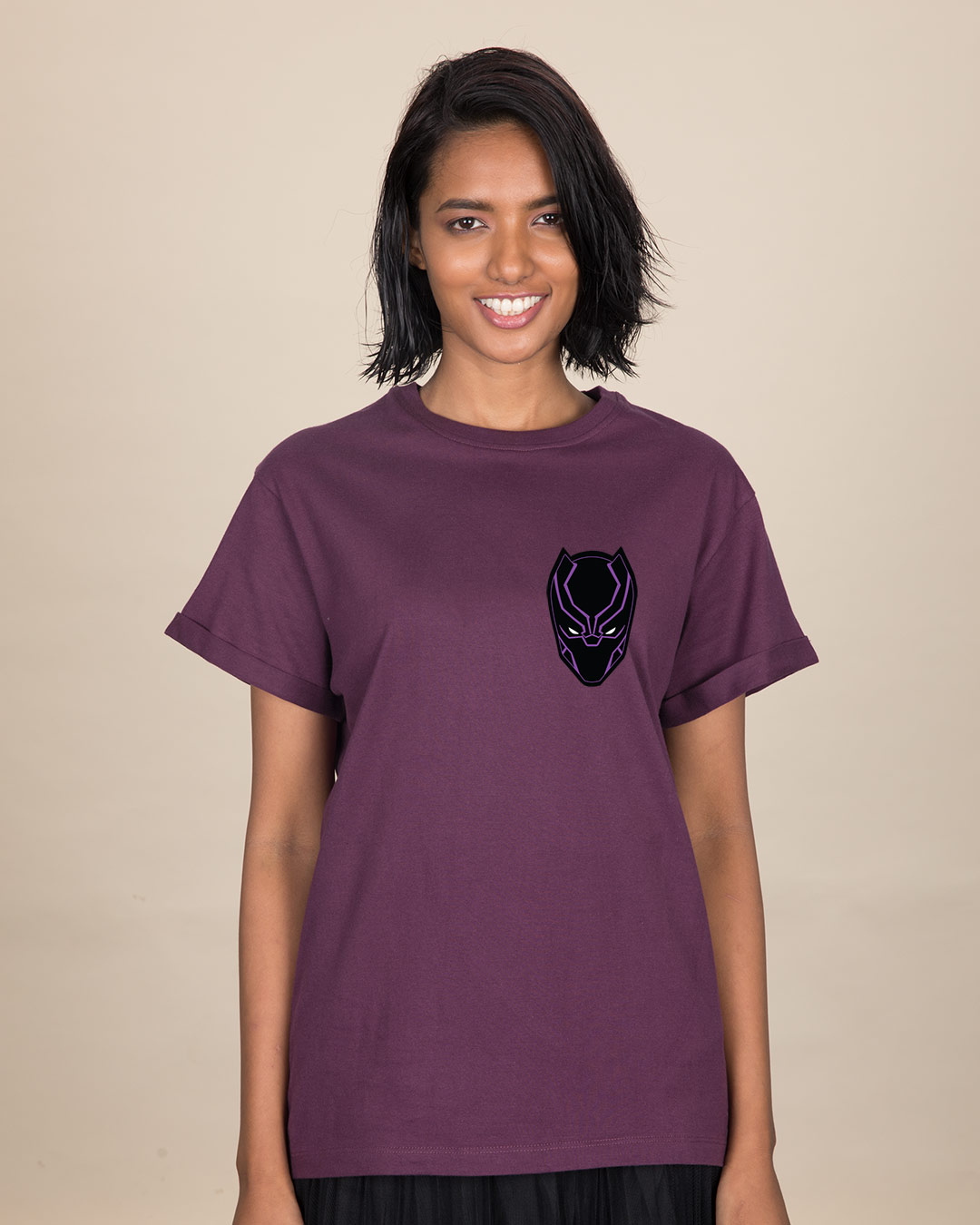 Shop Black Panther Printed Badge Boyfriend T-Shirt (AVL)-Back