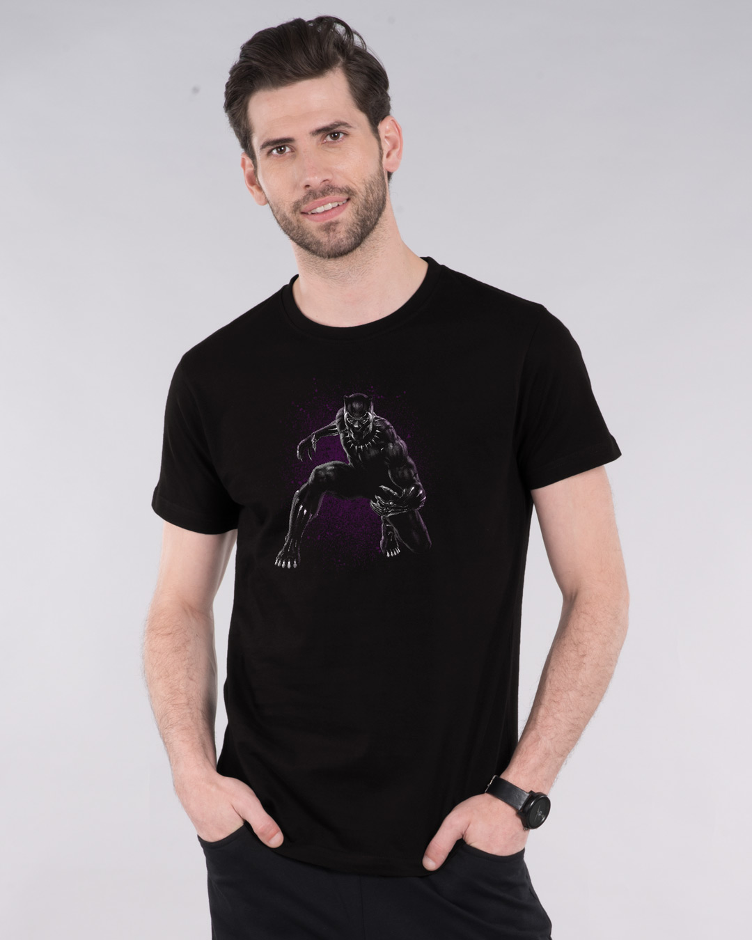 Shop Black Panther Purple Half Sleeve T-Shirt (AVL)-Back