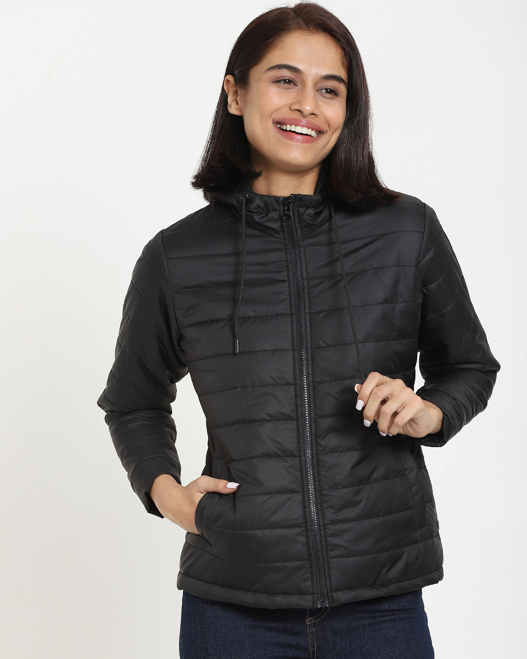 Shop Women's Black Relaxed Fit Plus Size Puffer Jacket-Back