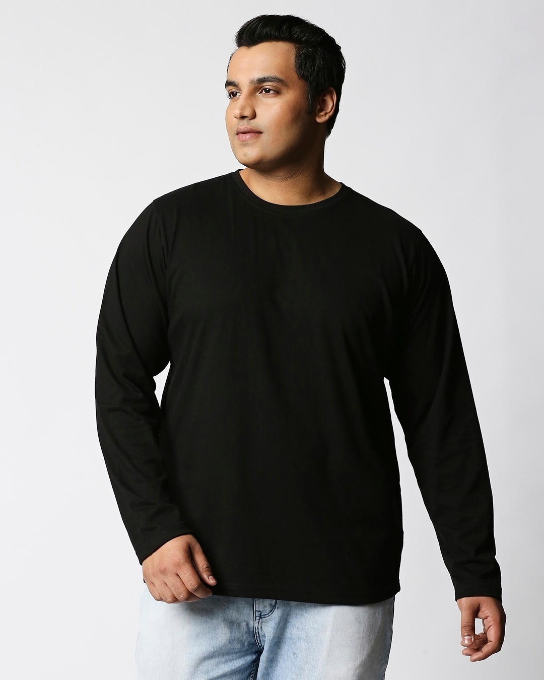 Shop Black Plus Size Full Sleeve Organic Cotton T-Shirt-Back