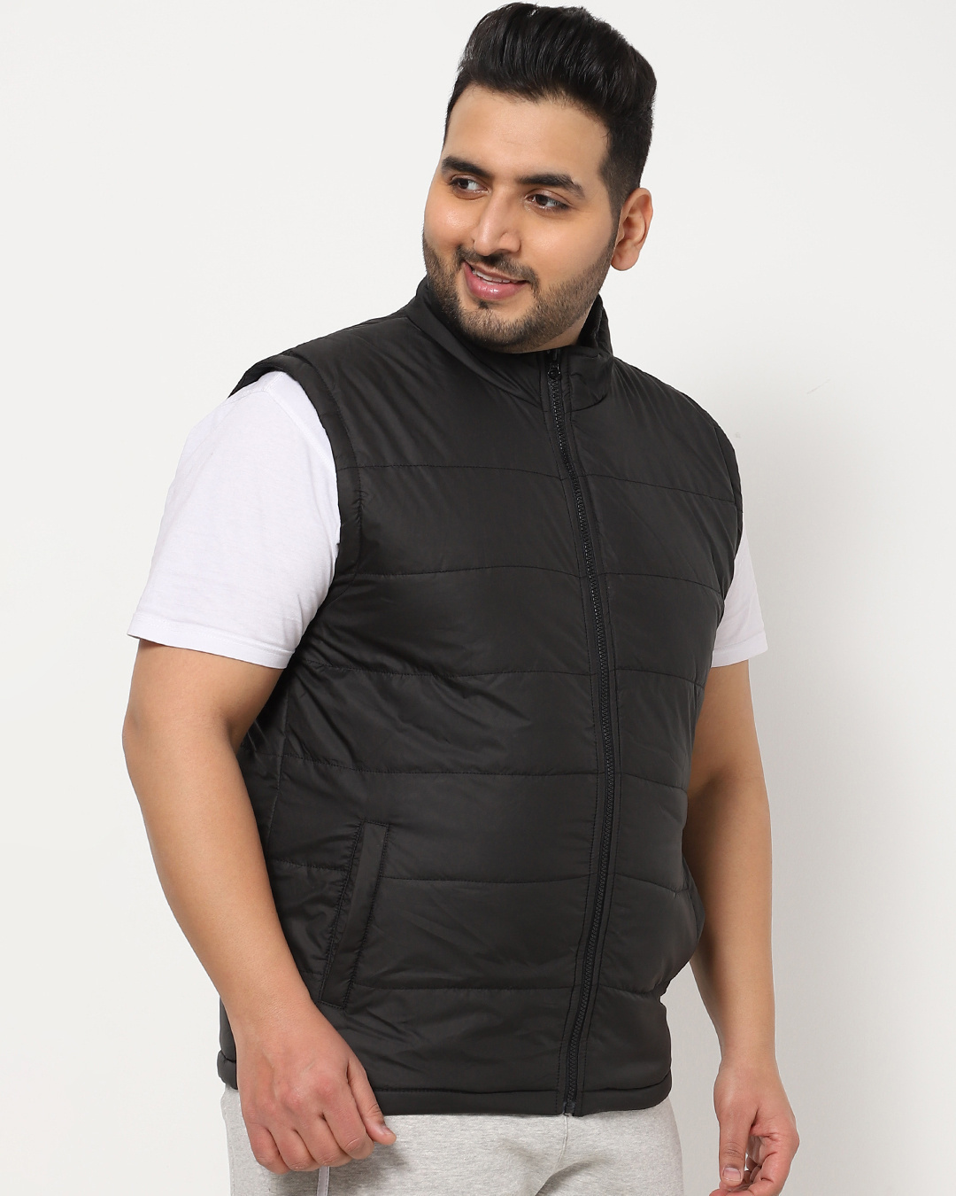Shop Men's Black Sleeveless Plus Size Puffer Jacket-Back