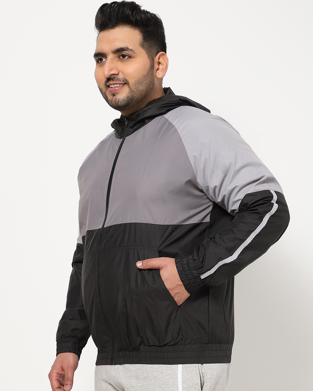 Shop Men's Black Color Block Plus Size Windcheater Jackets-Back