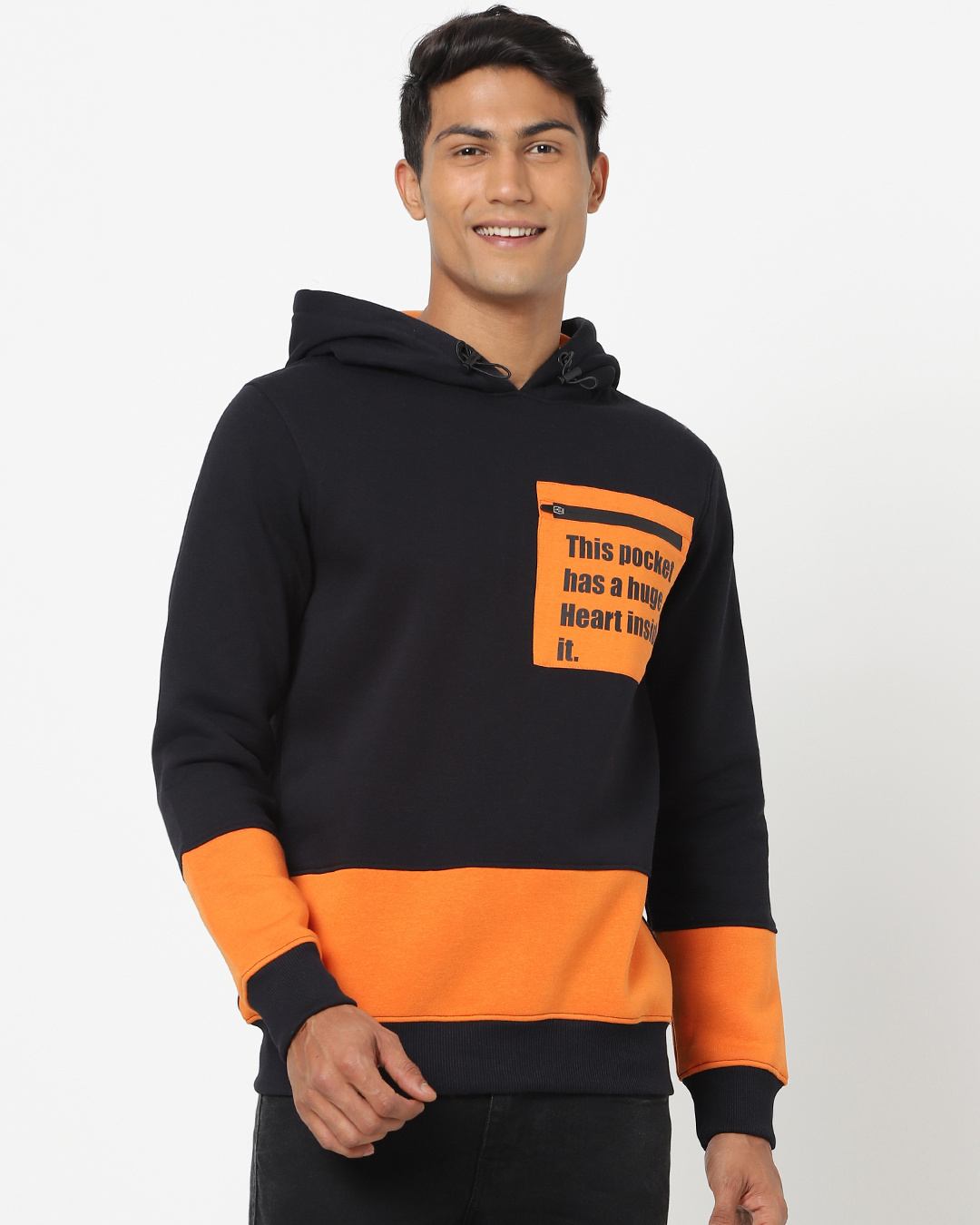 Shop Men's Black & Orange Typography Hoodie-Back