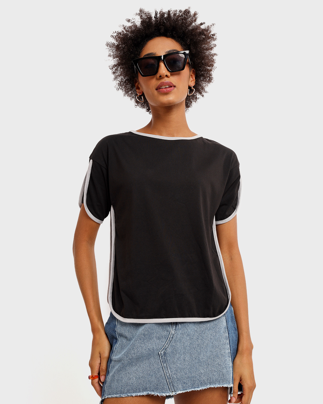 Buy Women's Black & Grey Tape Tshirt Online at Bewakoof