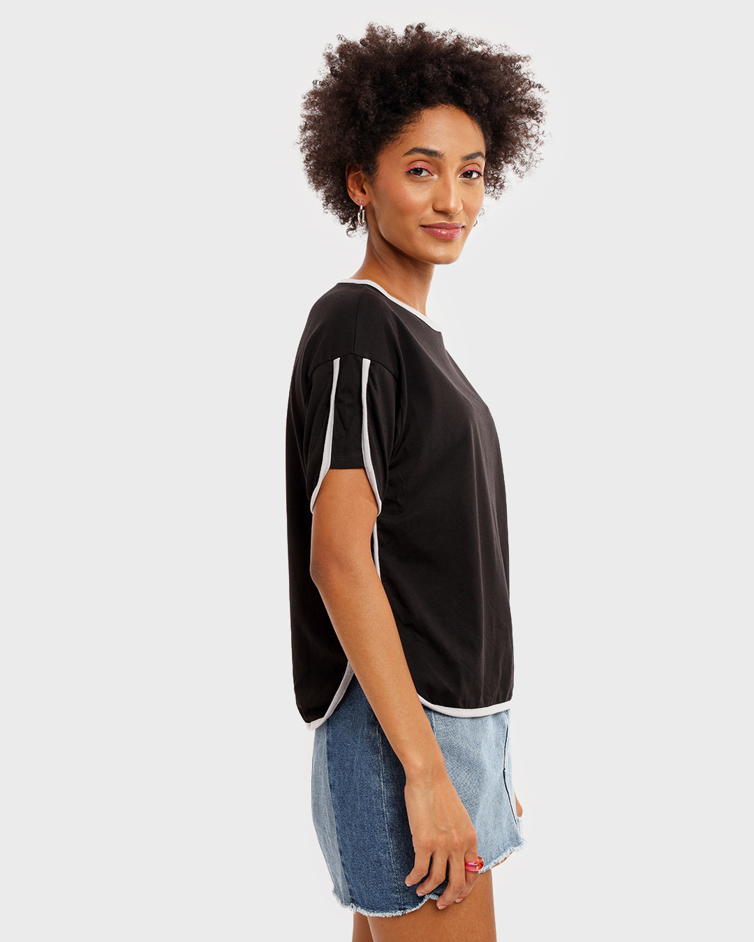 Shop Women's Black & Grey Tape T-shirt-Back