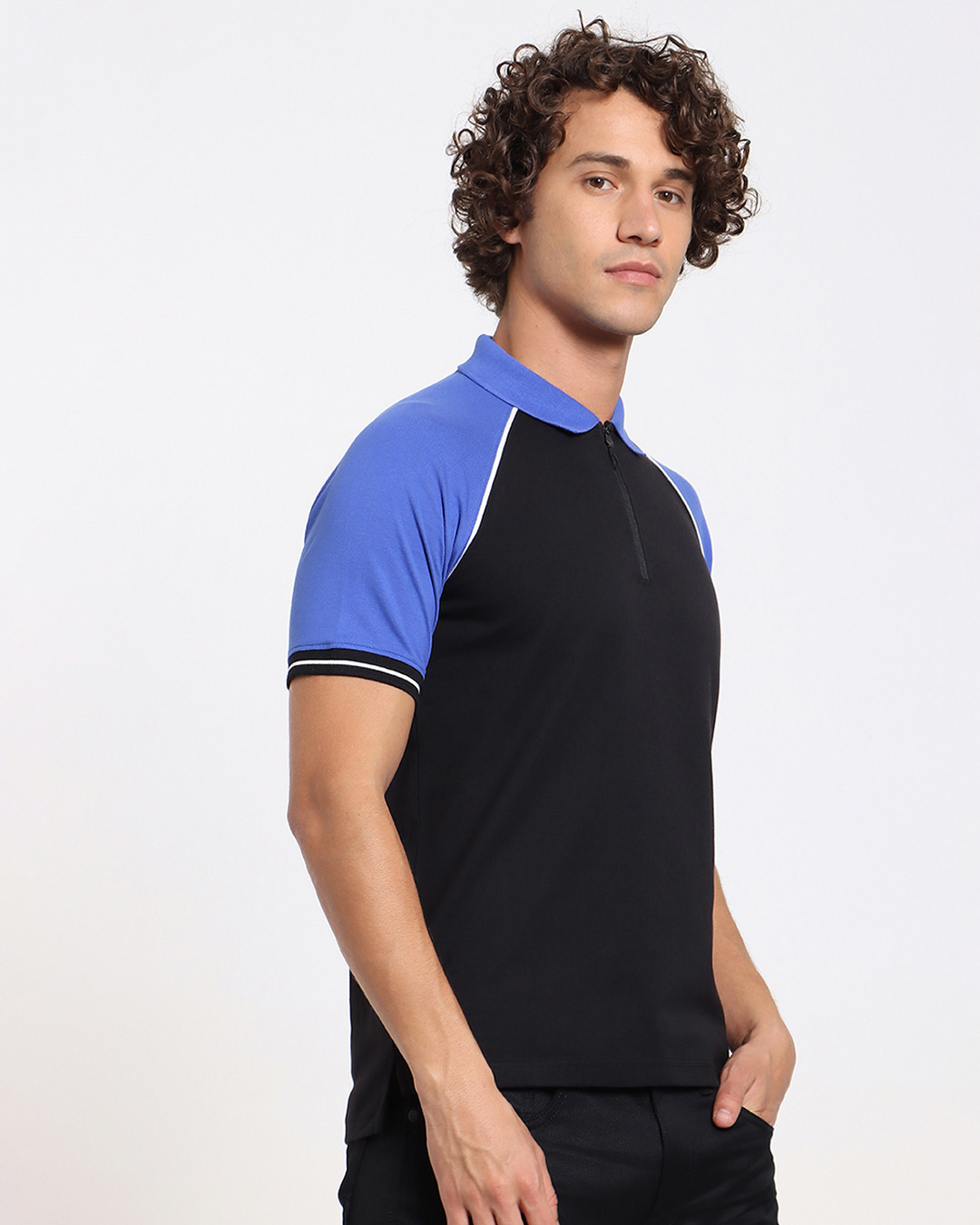 Shop Black Raglan Zipper Polo-Back