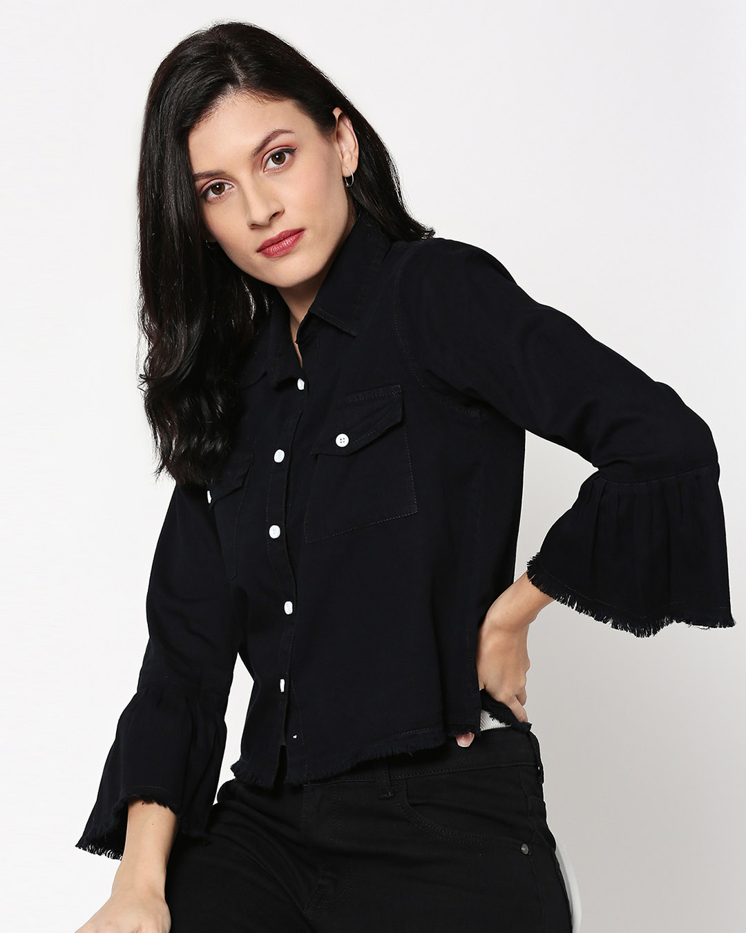 Shop Women's Black Relaxed Fit Denim Jacket-Back