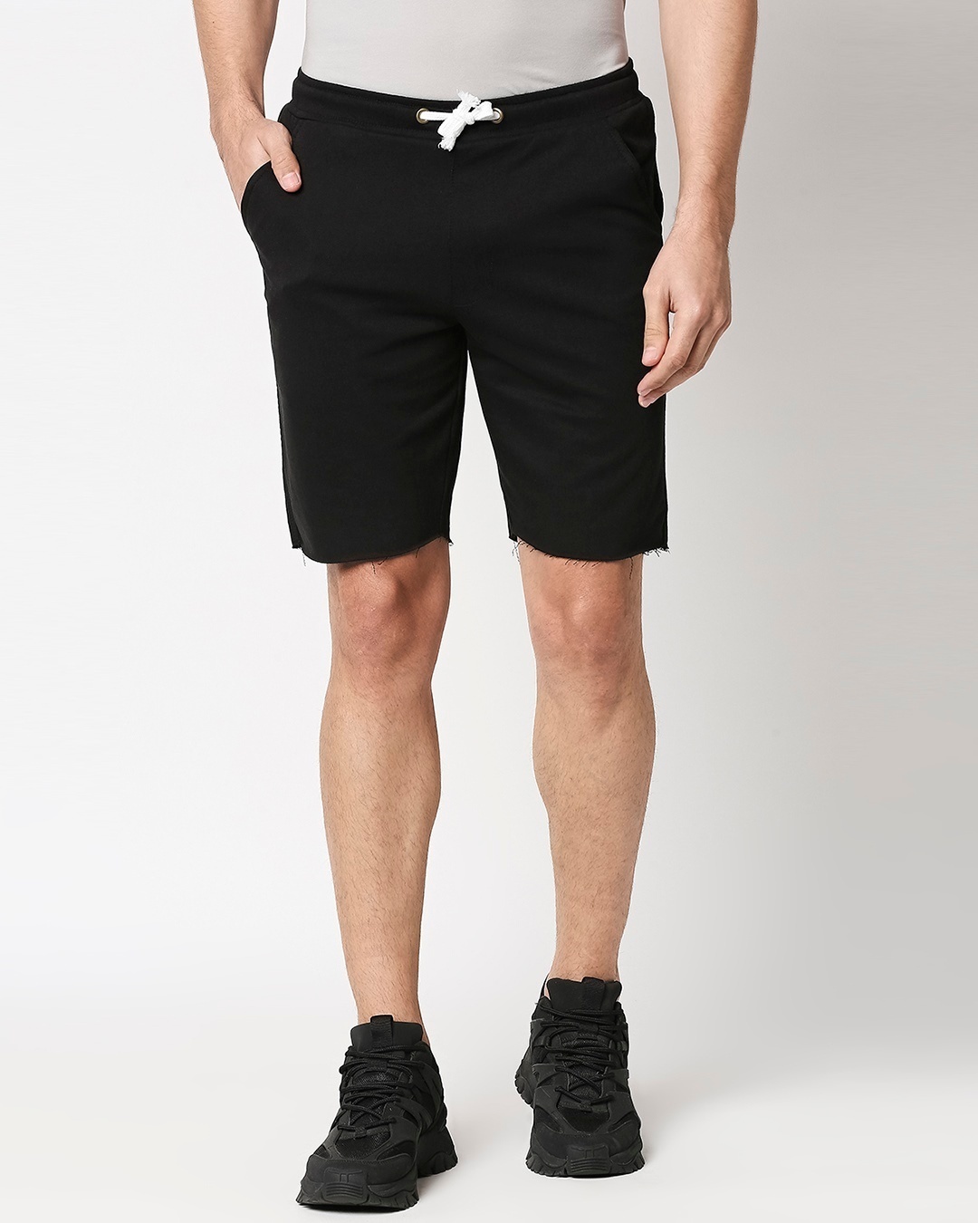 Shop Men's Black Raw Hem Shorts-Back