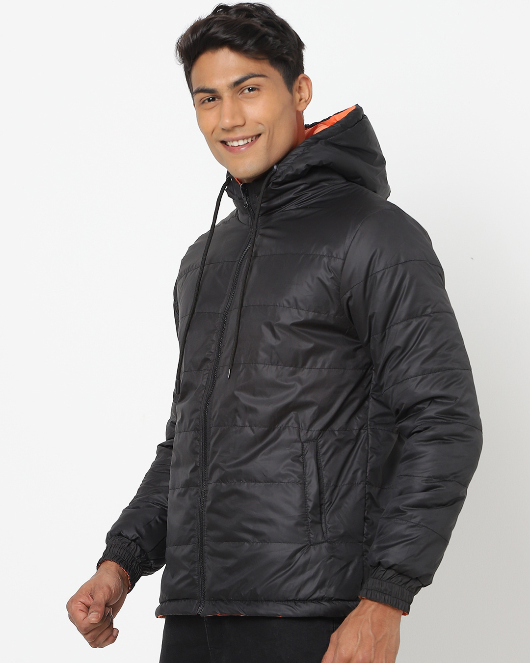 Shop Men's Black & Orange Reversible Puffer Jacket-Back