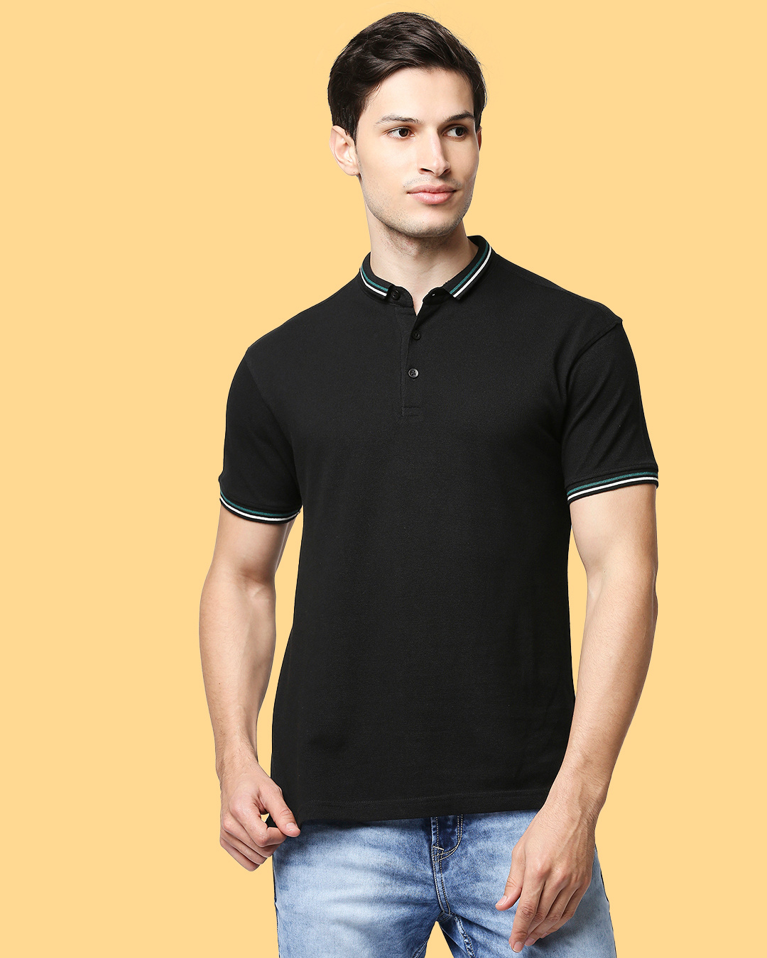 Buy Black Short Collar Tipping Polo for 