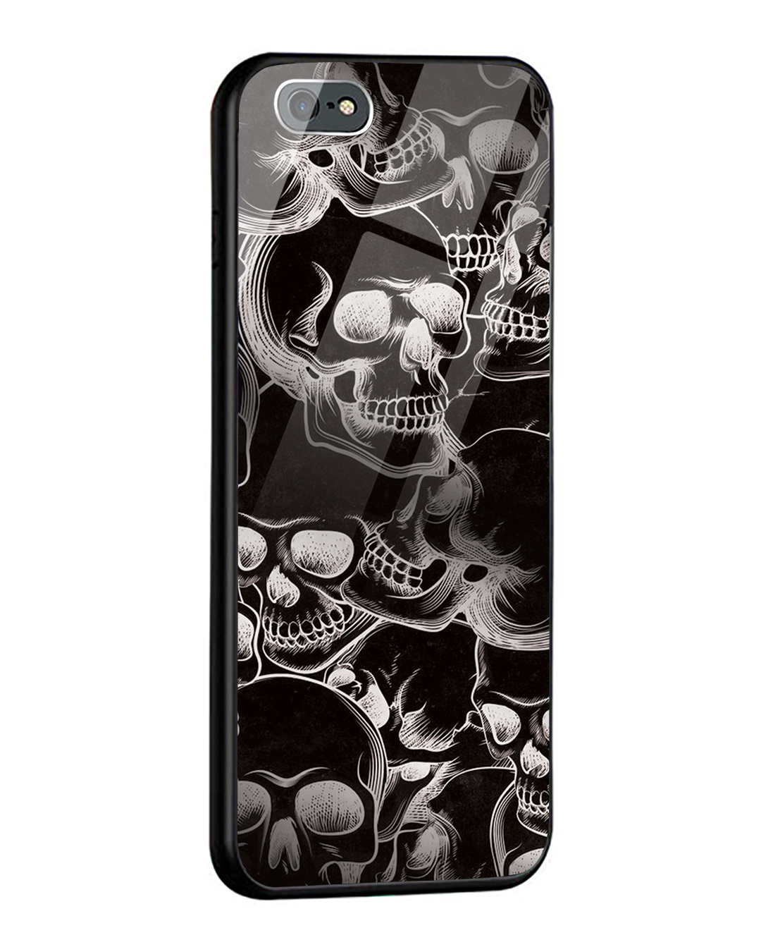 Shop Black Skulls Premium Glass Cover for Apple iPhone 6s-Back
