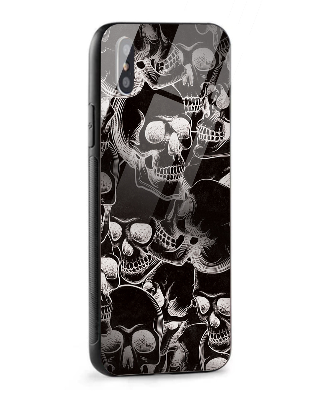 Shop Black Skulls Premium Glass Cover for Apple iPhone XS-Back