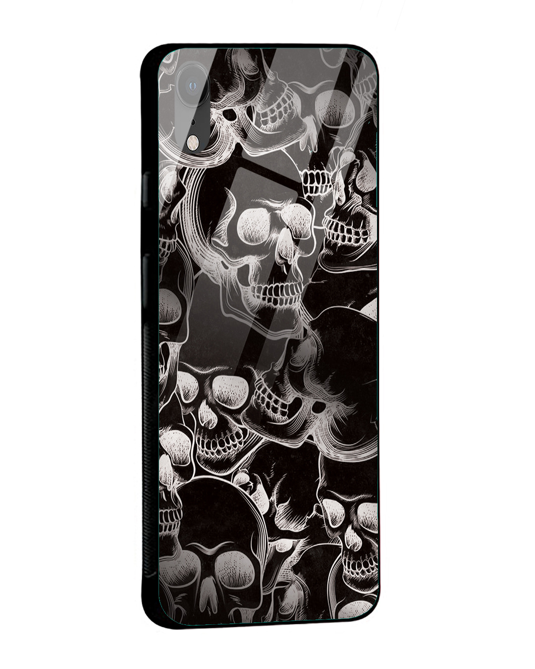 Shop Black Skulls Premium Glass Cover for iPhone XR-Back
