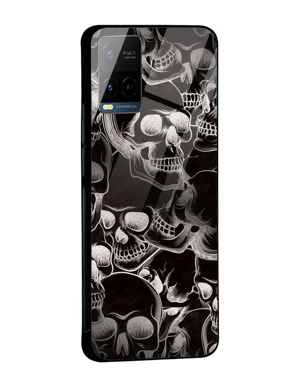 Shop Black Skulls Premium Glass Cover for Vivo Y21-Back