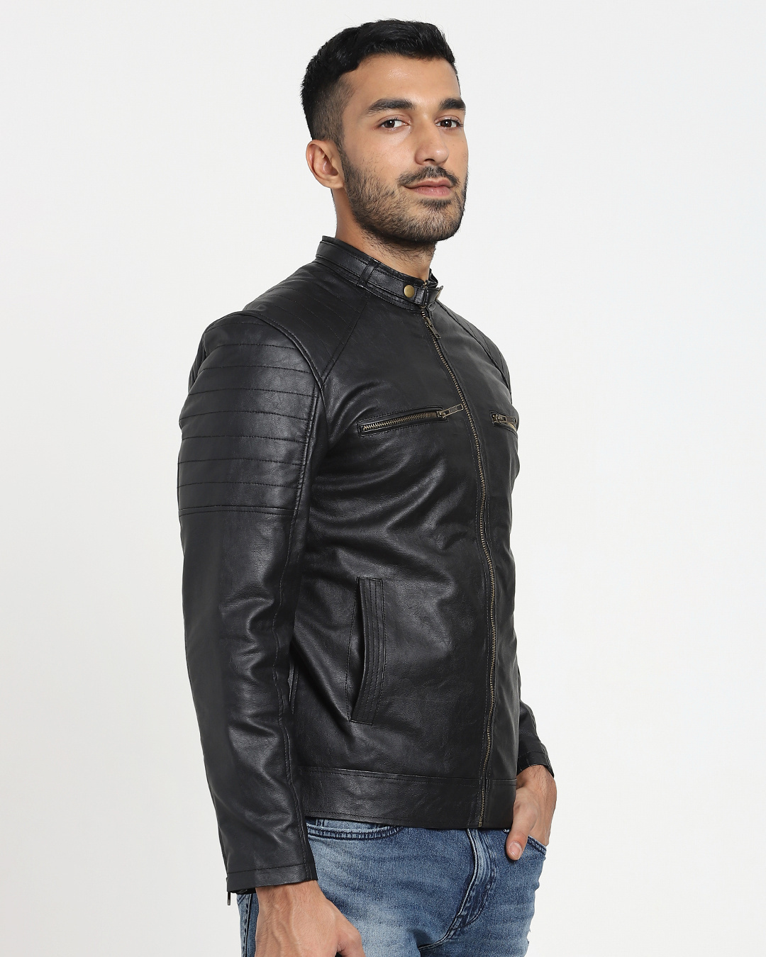 Shop Men's Black Leather Jacket-Back