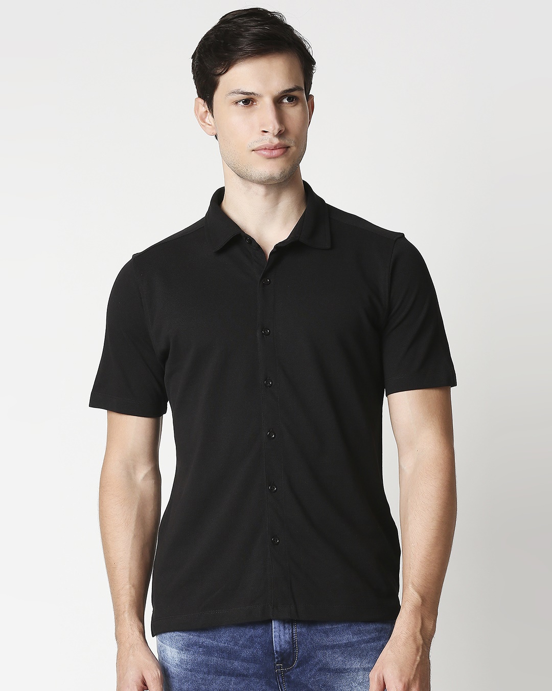 Shop Black Solid Half Sleeve Shirt-Back