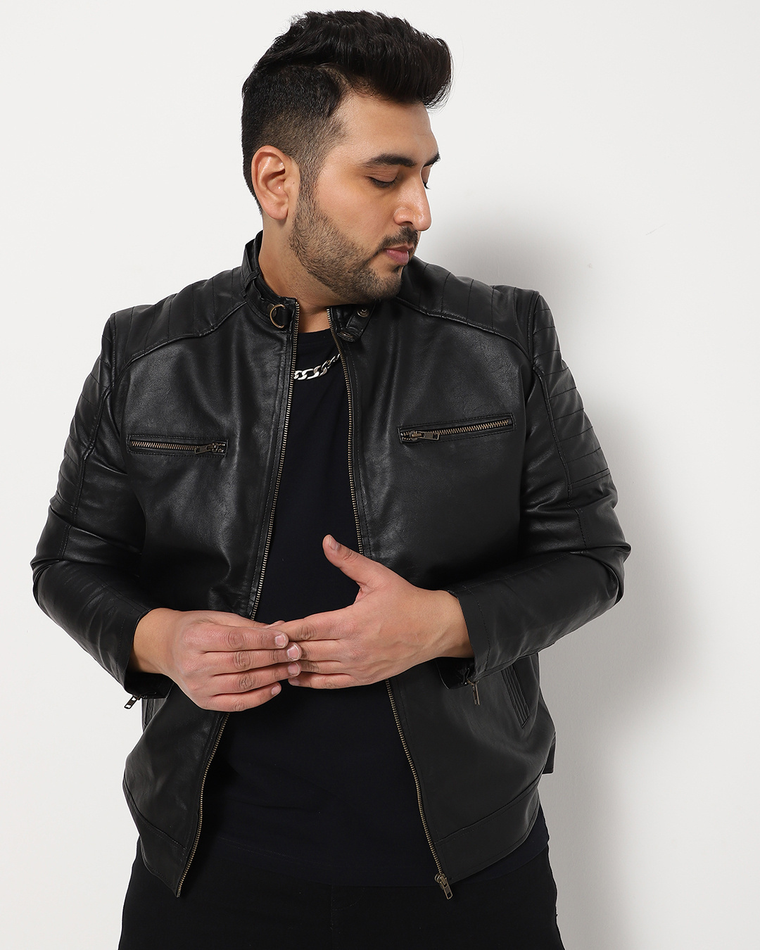 Buy Men's Black Plus Size PU Jacket Online at Bewakoof