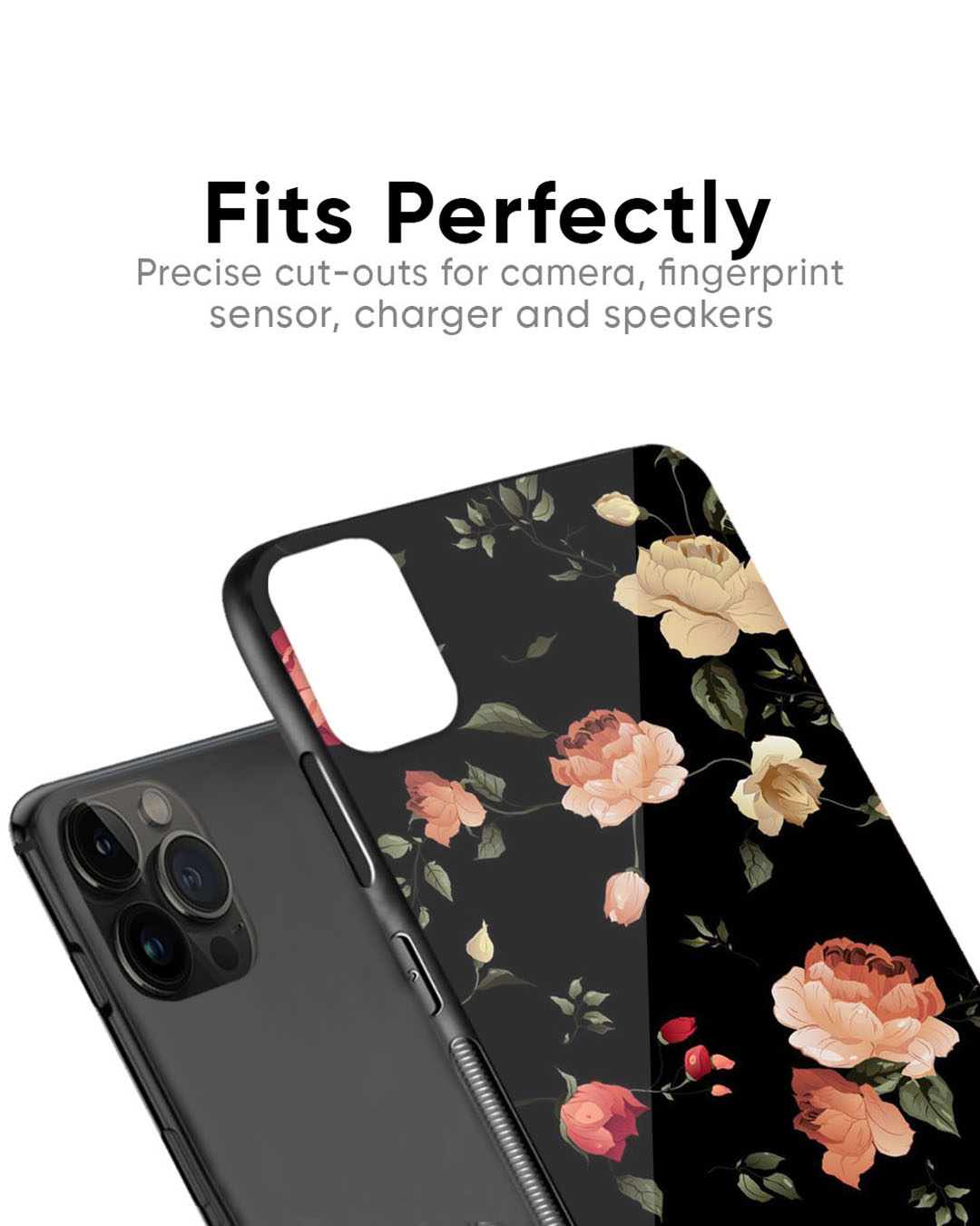 Shop Black Spring Floral Premium Glass Case for Apple iPhone 11 Pro (Shock Proof, Scratch Resistant)-Back