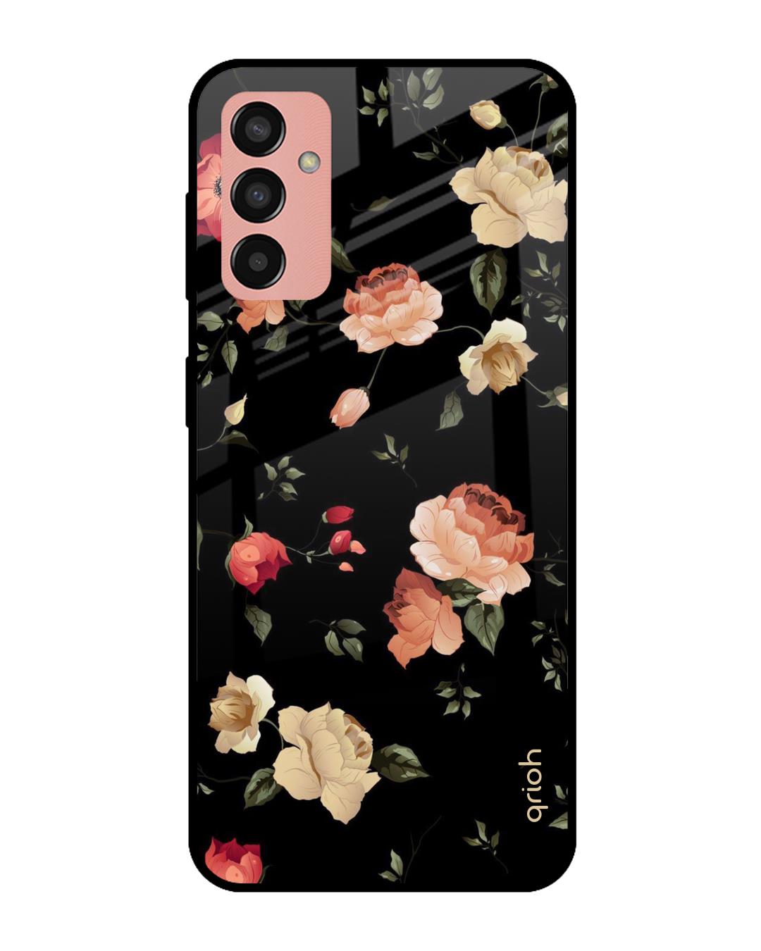 Buy Black Spring Floral Printed Premium Glass Cover for Samsung Galaxy ...