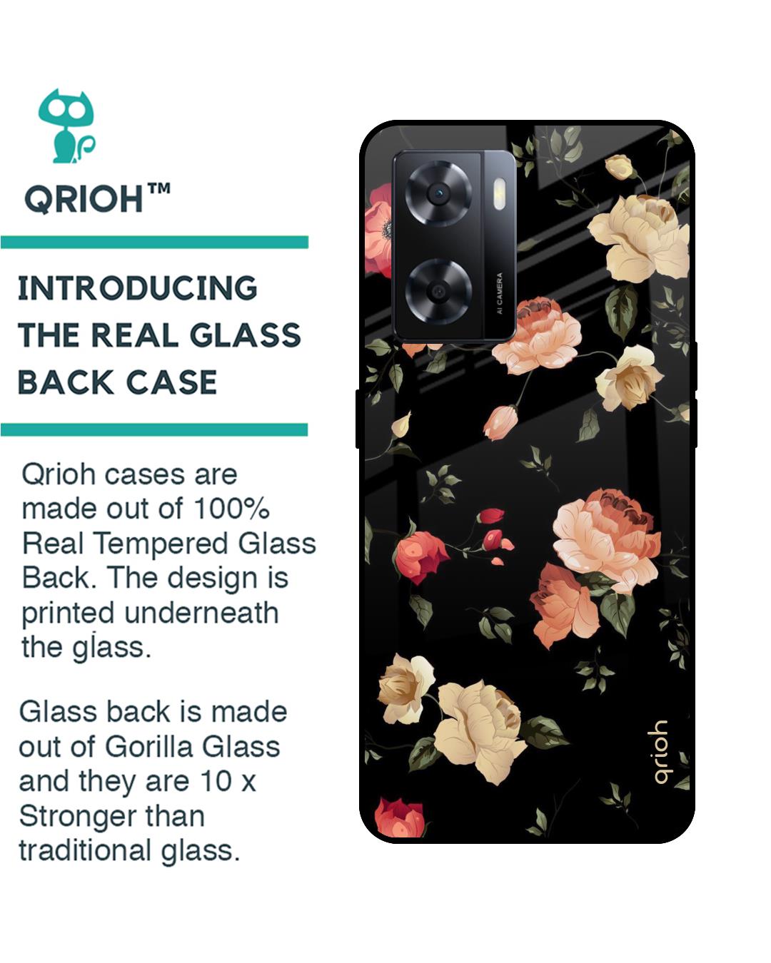 Shop Black Spring Floral Printed Premium Glass Case for OPPO A77s (Shock Proof,Scratch Resistant)-Back