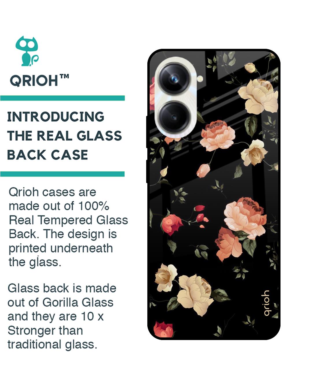 Shop Black Spring Floral Printed Premium Glass Case for Realme 10 Pro 5G (Shock Proof,Scratch Resistant)-Back