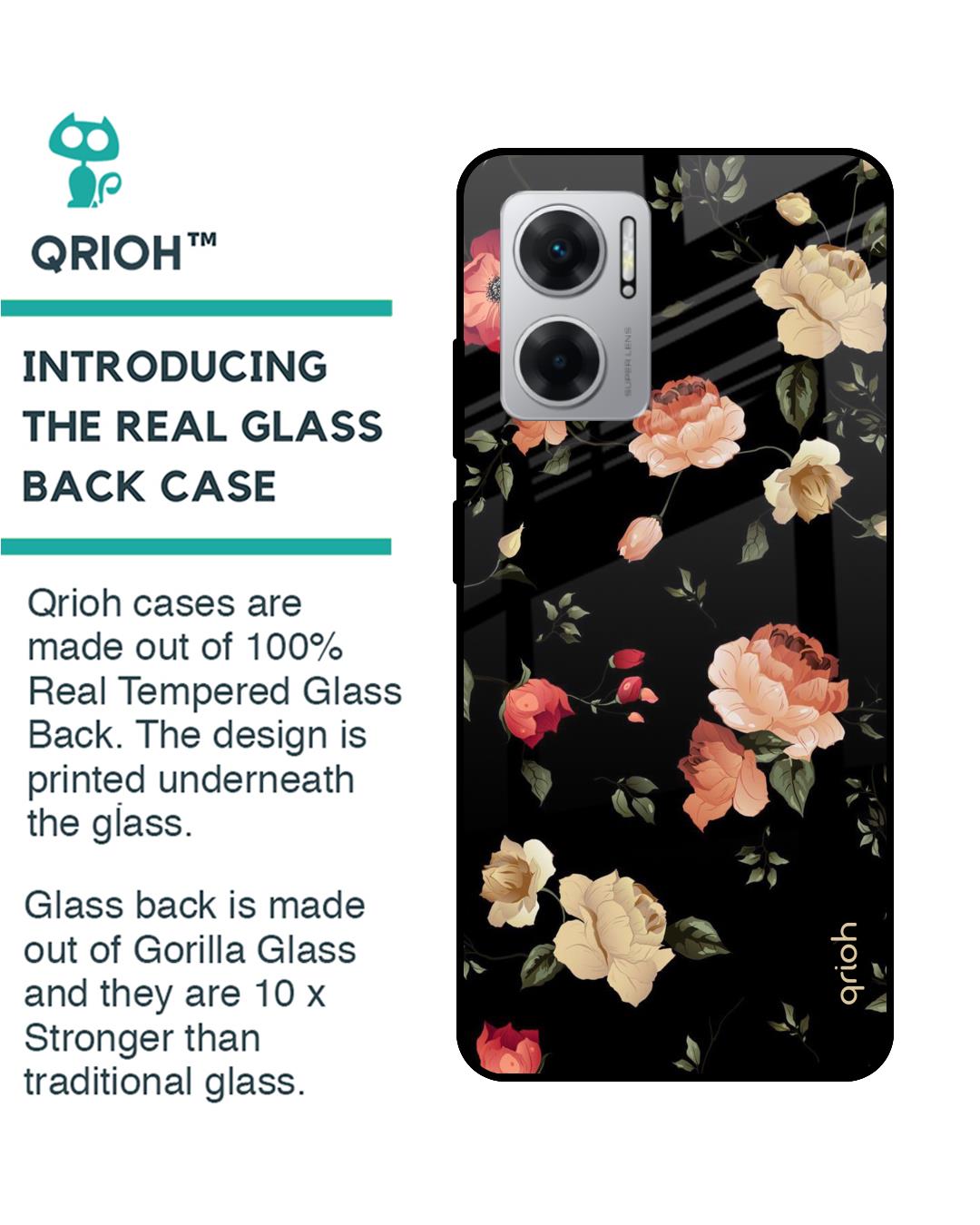 Shop Black Spring Floral Printed Premium Glass Case for Redmi 11 Prime 5G(Shock Proof,Scratch Resistant)-Back