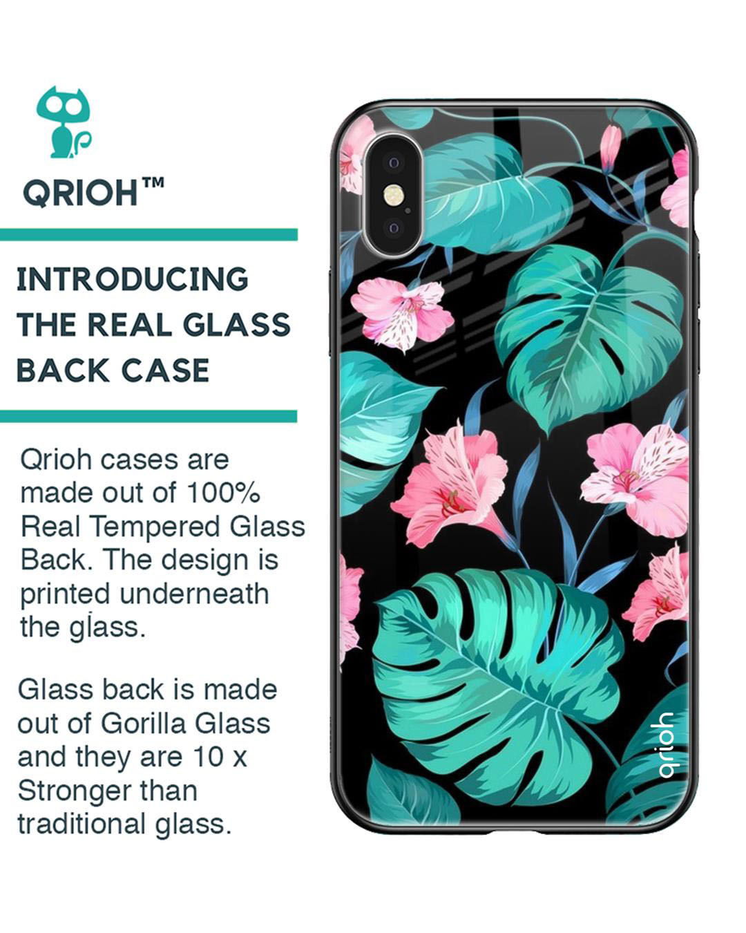 Shop Leaves & Flowers Printed Premium Glass Cover for iPhone XS(Shock Proof, Lightweight)-Back