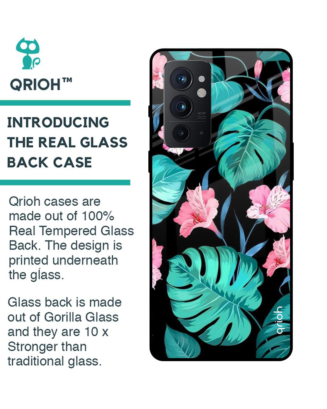 Shop Leaves & Flowers Printed Premium Glass Cover for OnePlus 9RT (Shock Proof, Lightweight)-Back