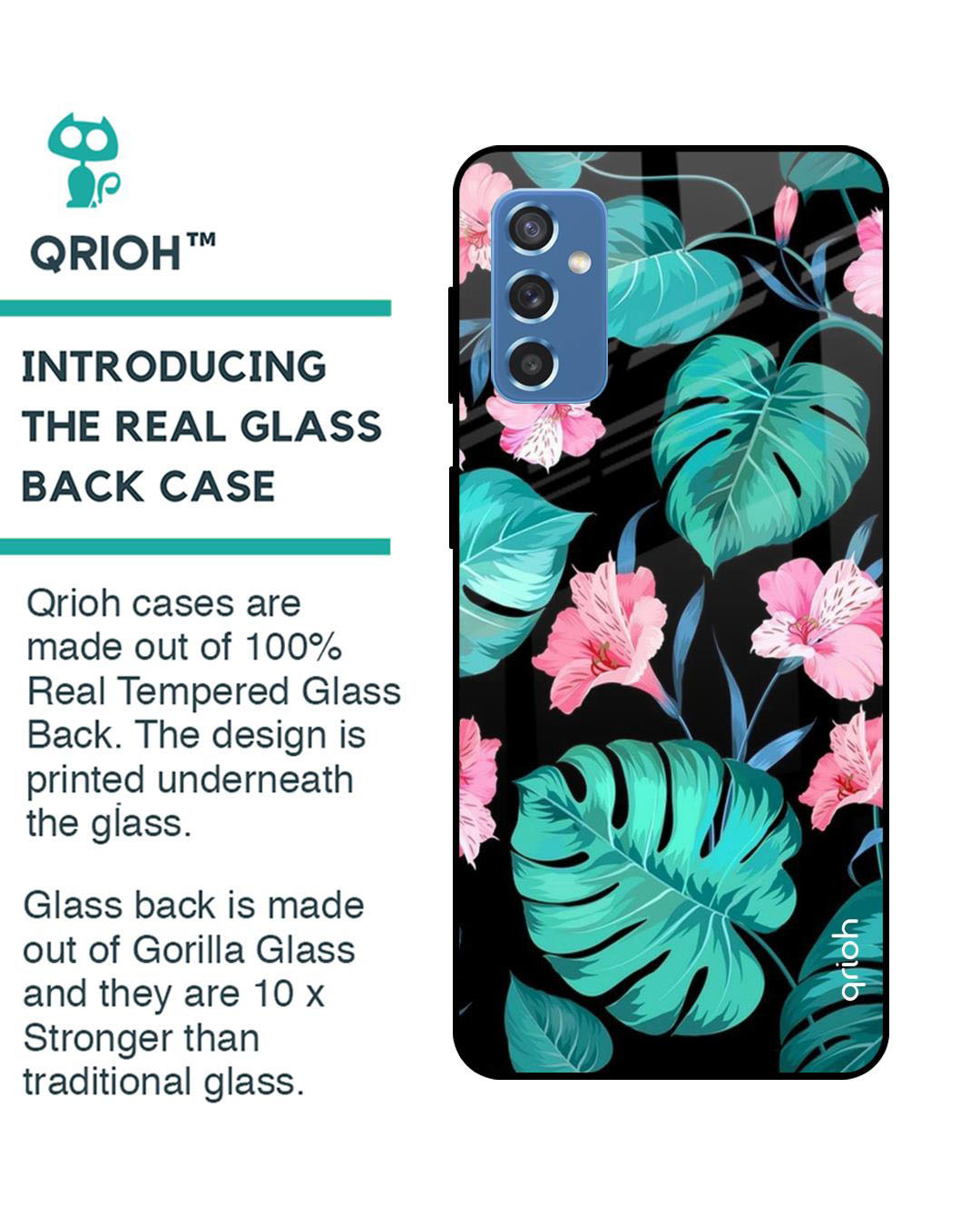 Shop Leaves & Flowers Printed Premium Glass Cover for Samsung Galaxy M52 5G (Shock Proof, Lightweight)-Back