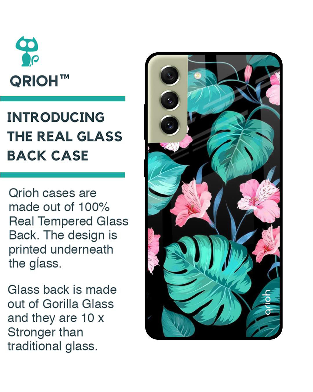 Shop Leaves & Flowers Printed Premium Glass Cover for Samsung Galaxy S21 FE 5G (Shock Proof, Lightweight)-Back