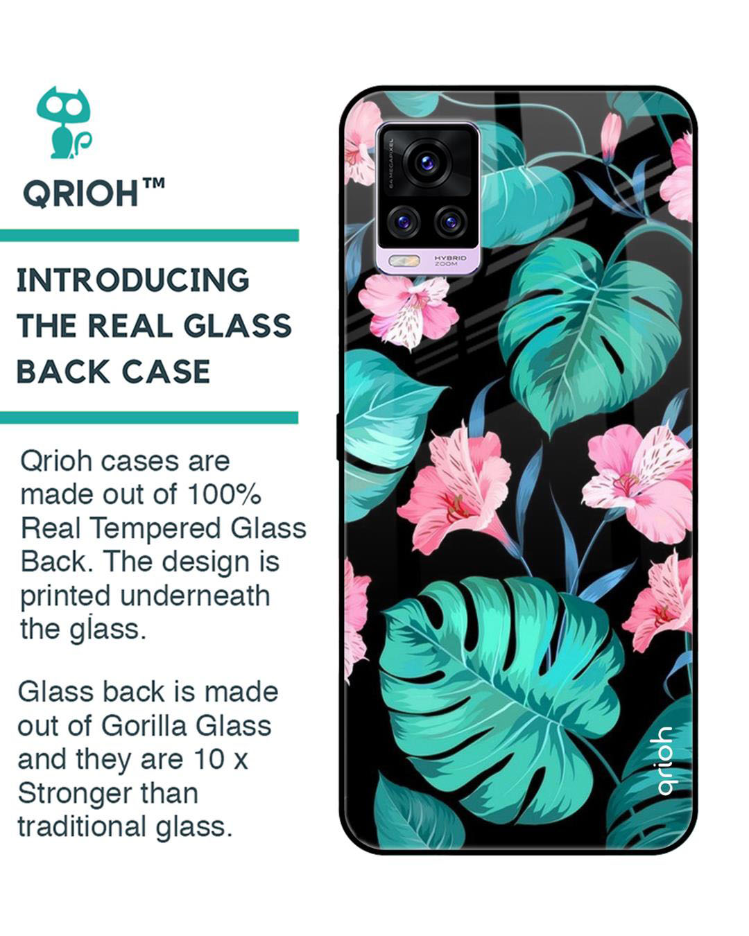 Shop Leaves & Flowers Printed Premium Glass Cover for Vivo V20 Pro (Shock Proof, Lightweight)-Back