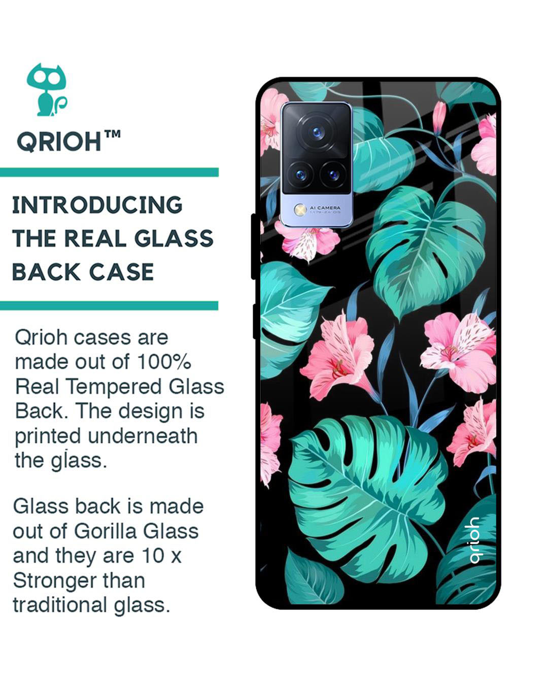 Shop Leaves & Flowers Printed Premium Glass Cover for Vivo V21 (Shock Proof, Lightweight)-Back