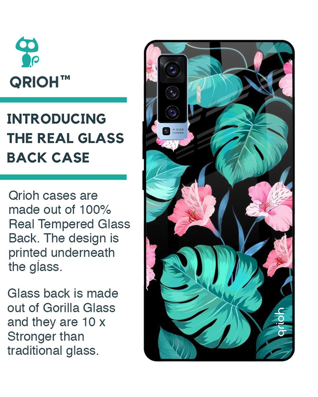 Shop Leaves & Flowers Printed Premium Glass Cover for Vivo X50 (Shock Proof, Lightweight)-Back