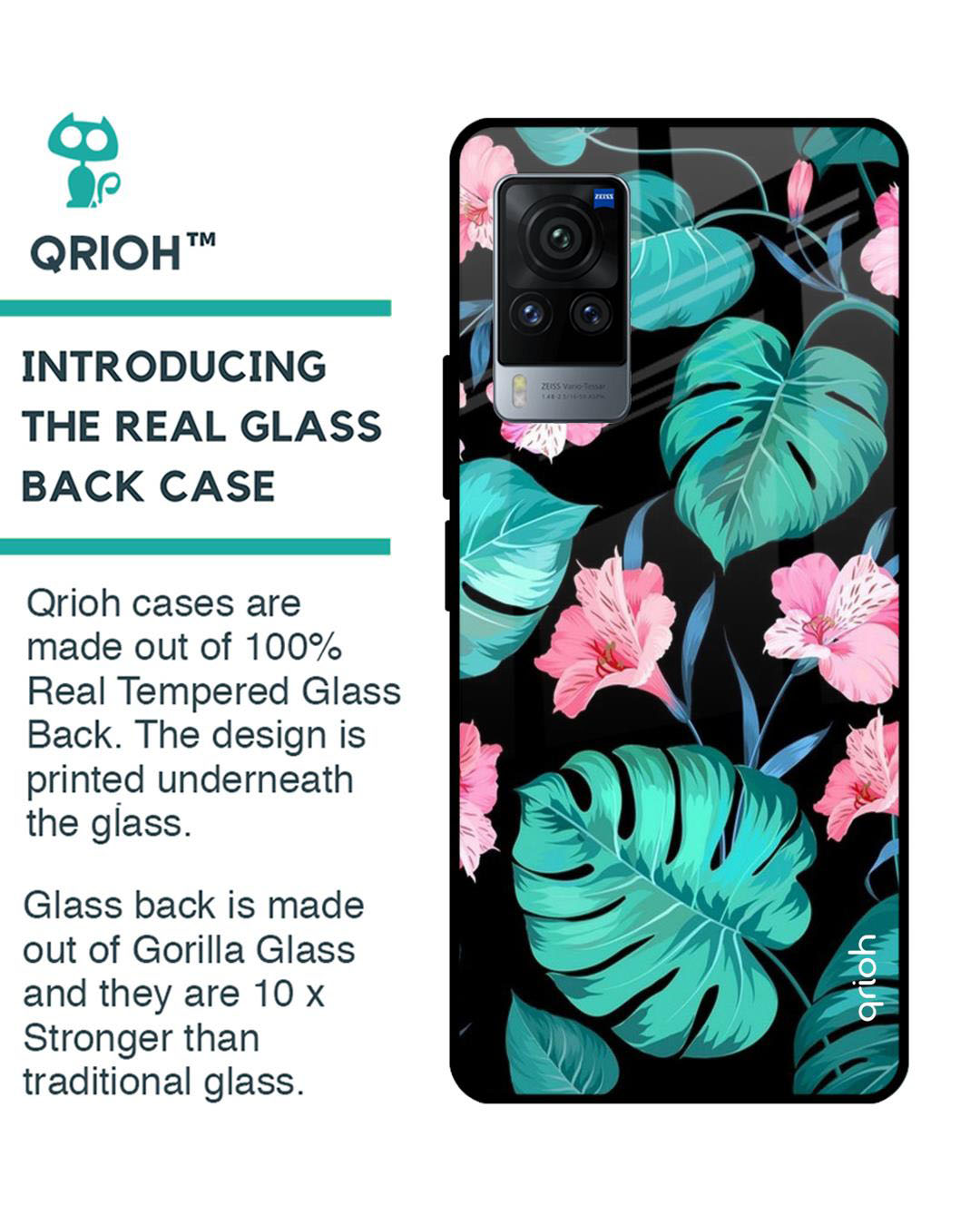Shop Leaves & Flowers Printed Premium Glass Cover for Vivo X60 Pro (Shock Proof, Lightweight)-Back
