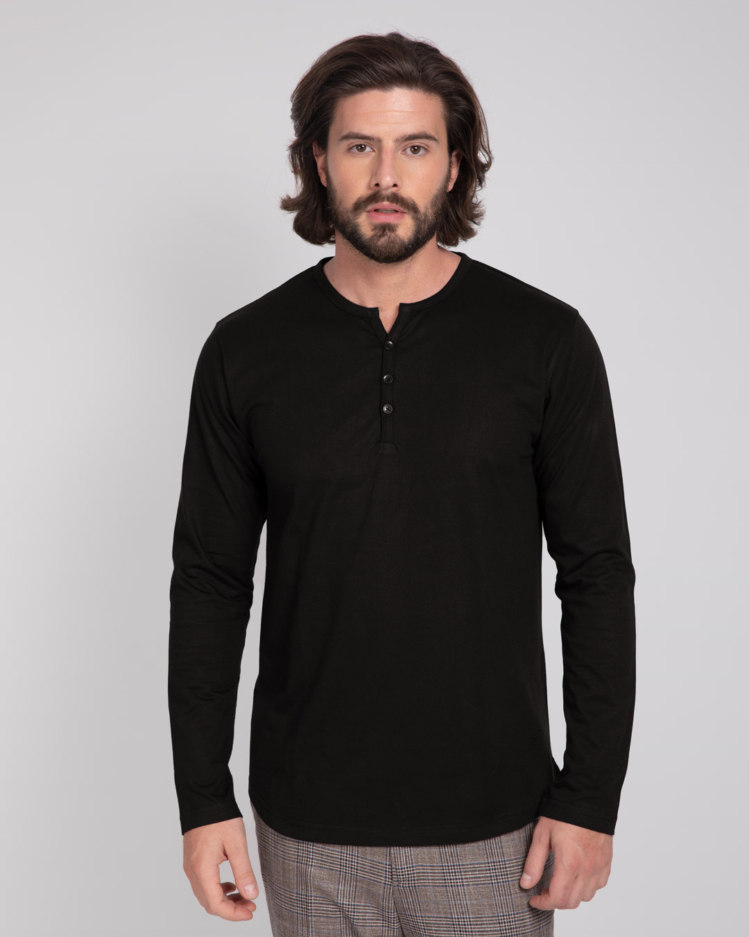 Buy Black V-Neck Henley T-Shirt Online at Bewakoof