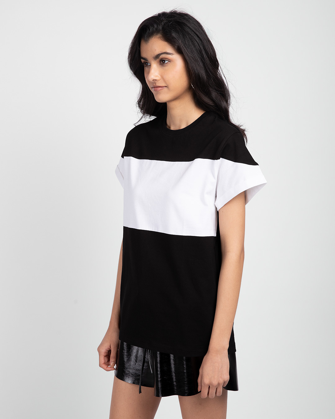 Shop Black-White-Black 90's Vibe Boyfriend Panel T-Shirt-Back