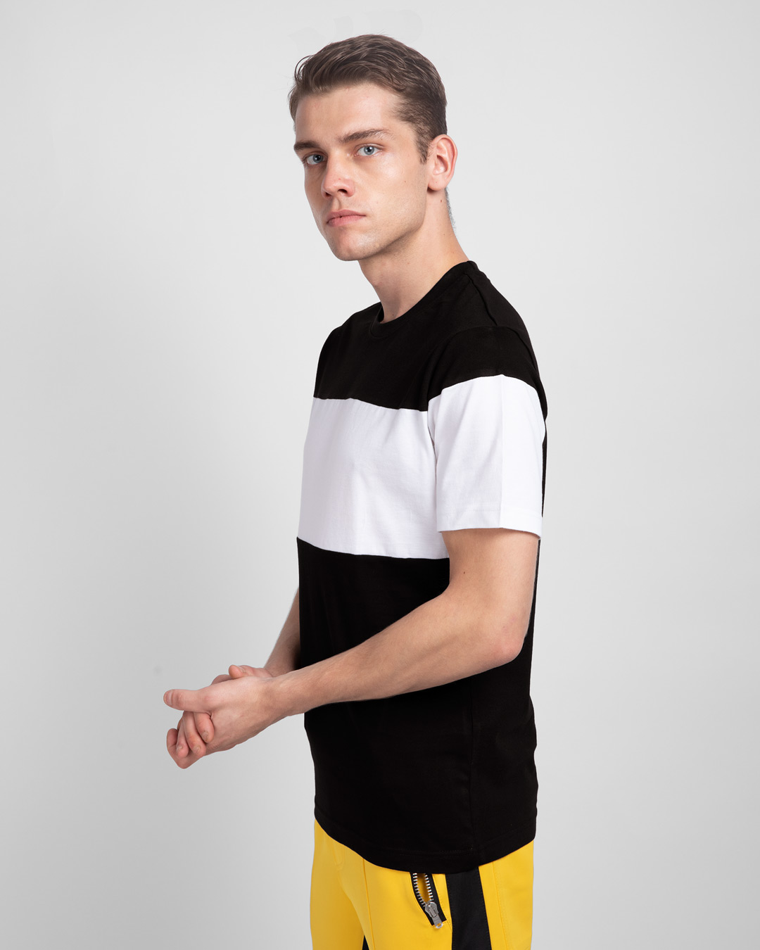 Shop Black White & Black 90's Vibe Panel T-Shirt-Back