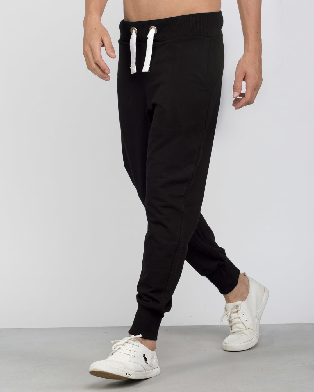 Shop Jet Black-White Sports Trim Fleece Joggers-Back