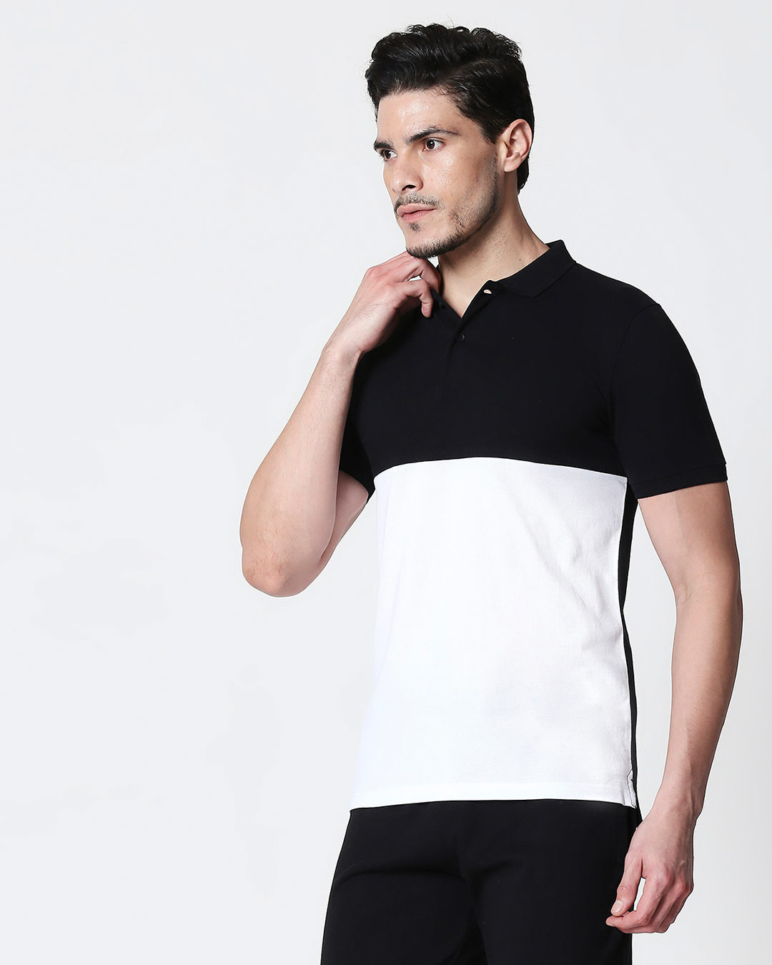 Shop Black-White Two Block Polo T-Shirt-Back