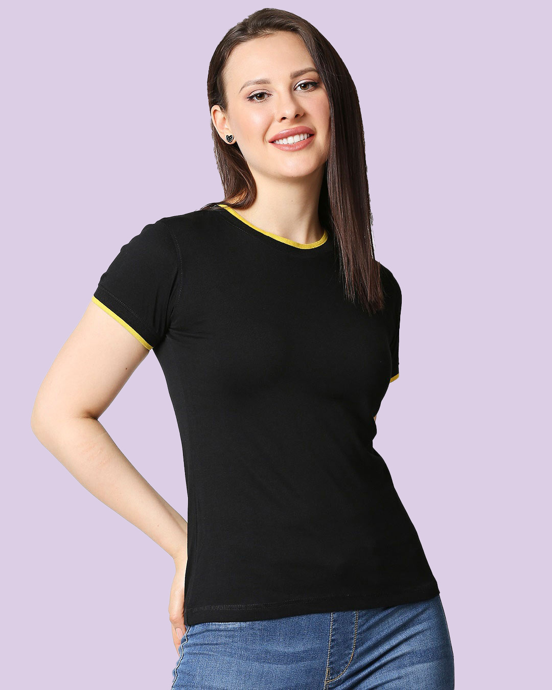 Buy Black Women Half sleeve Plain Rib T 