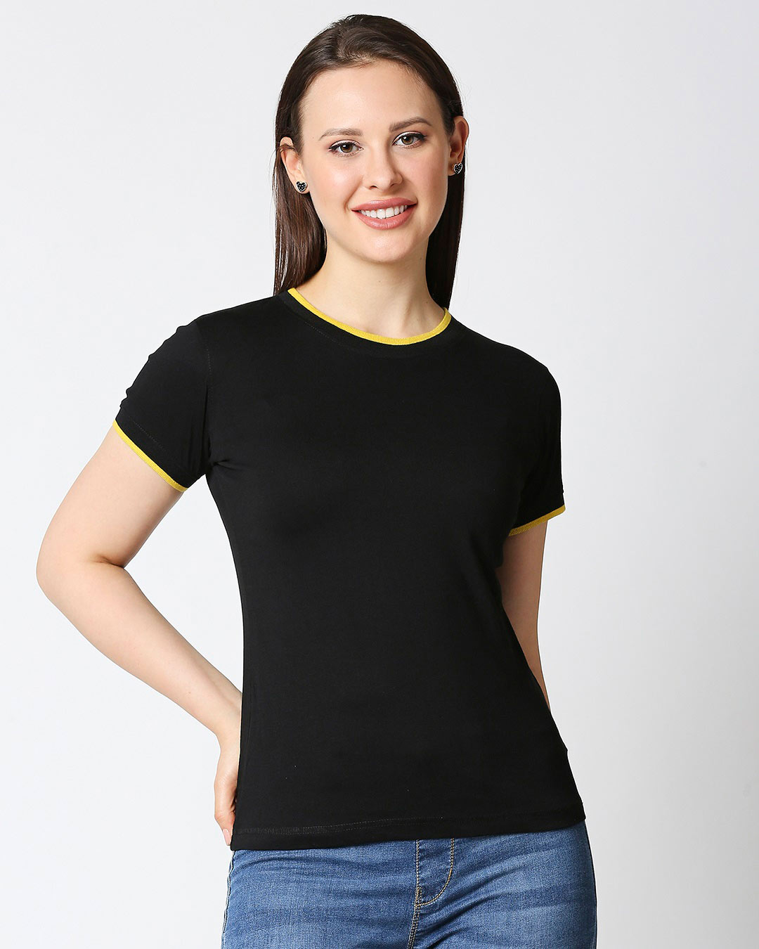 Buy Black Women Half sleeve Plain Rib T 