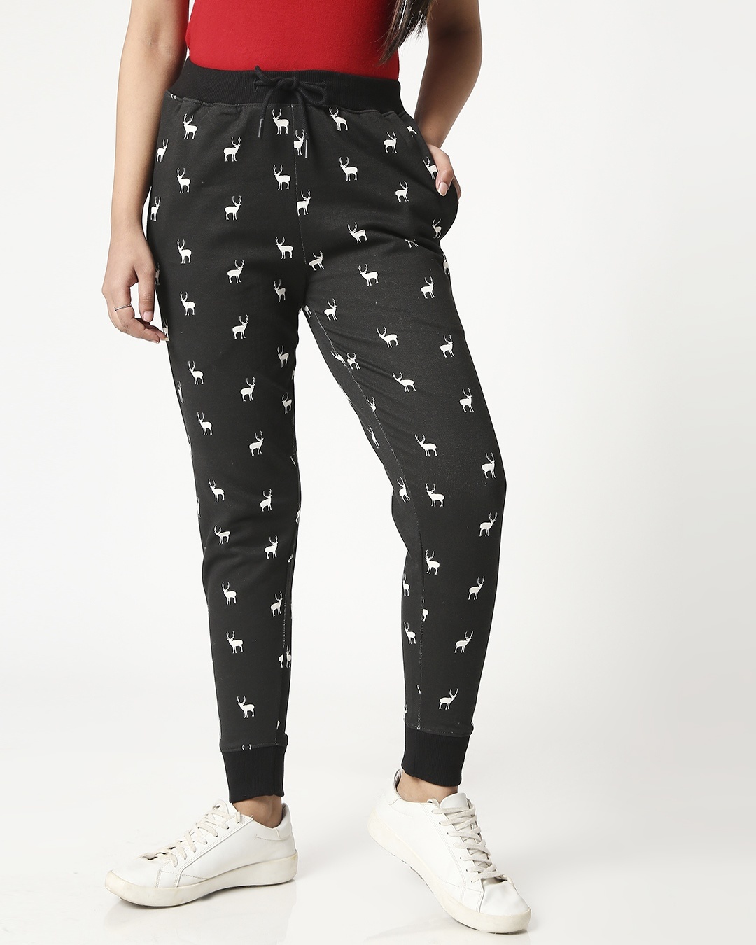 

Women Reindeer All Over Printed Black Jogger Women' Printed AOP Jogger' Bewakoof.com