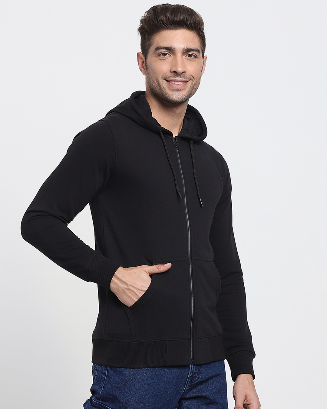 Shop Men's Black Zipper Hoodie-Back