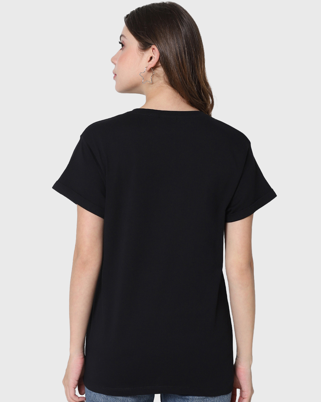 Shop Women's Black Blocked Mickey Graphic Printed Boyfriend T-shirt-Back