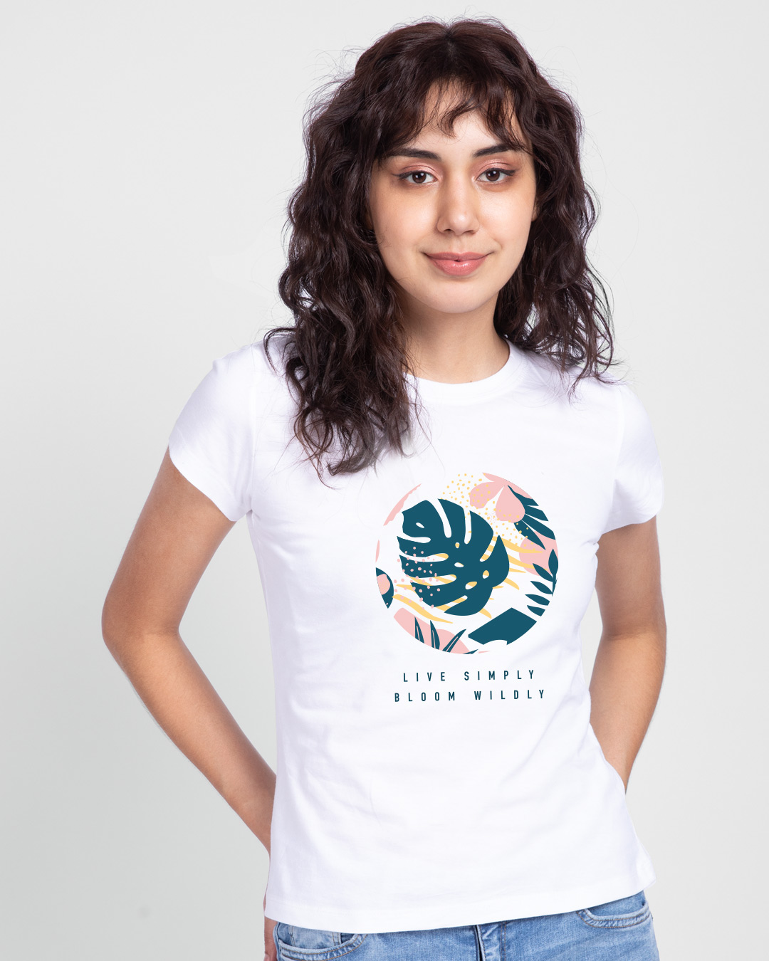 Shop Women's White Bloom Wildly Graphic Printed Slim Fit T-shirt-Back