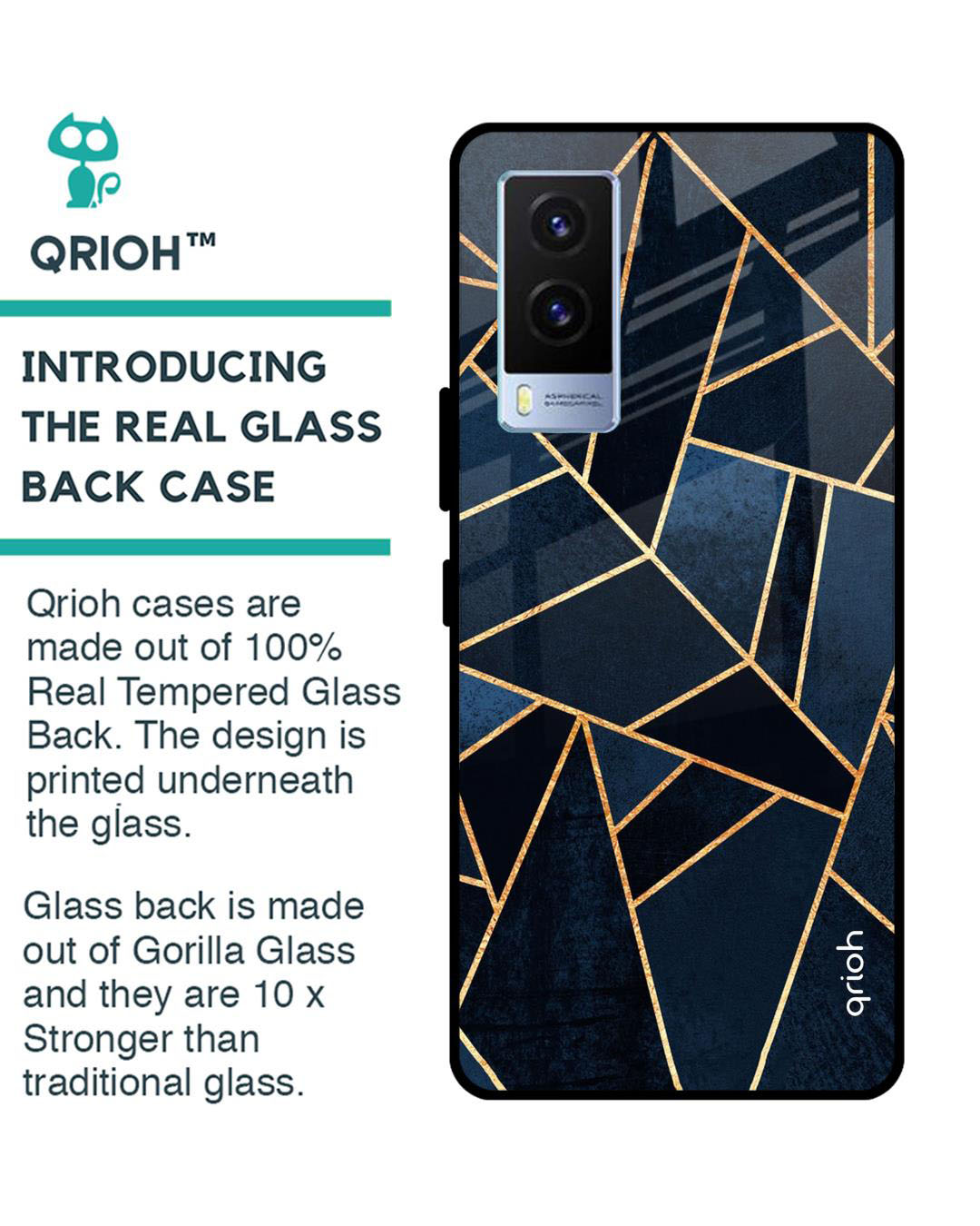 Shop Abstract Tiles Printed Premium Glass Cover for Vivo V21e (Shock Proof, Lightweight)-Back