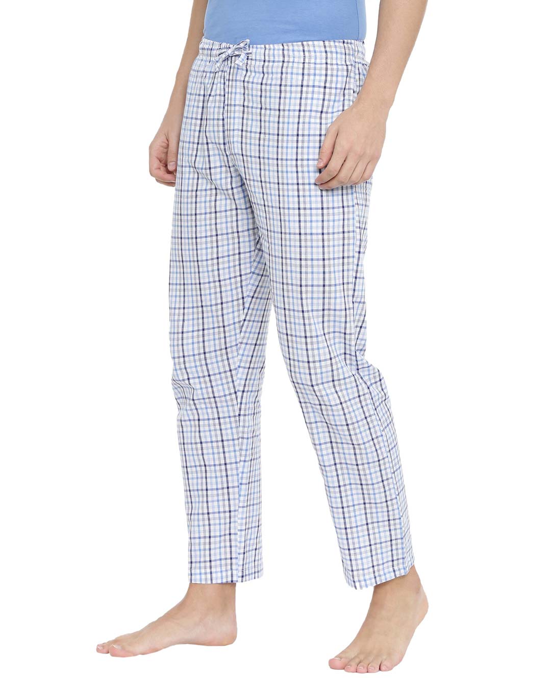 Shop Blue And White Checked Pyjamas-Back