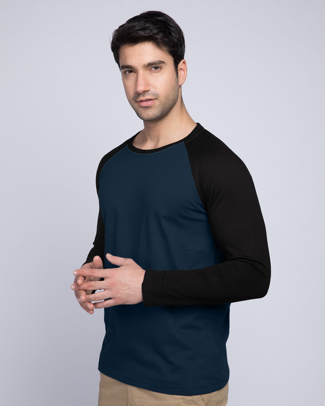 Shop Blue & Black Full Sleeve Raglan T-Shirt-Back