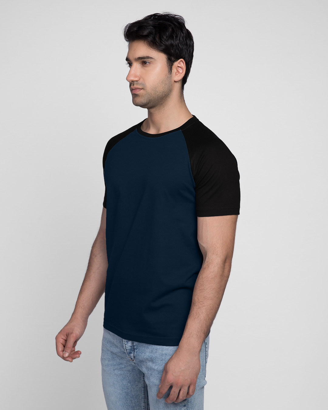Shop Blue & Black Half Sleeve Raglan T-Shirt-Back